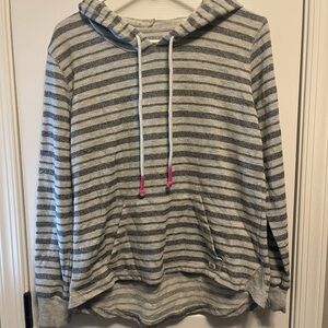 Billabong Baja‎ Beach Hoodies Striped, Blue & White Medium, Kangaroo Pocket L